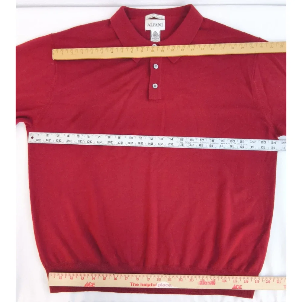 Alfani Merino Wool Polo Sweater Men's XL Red Vintage '90's Hong Kong #W5261